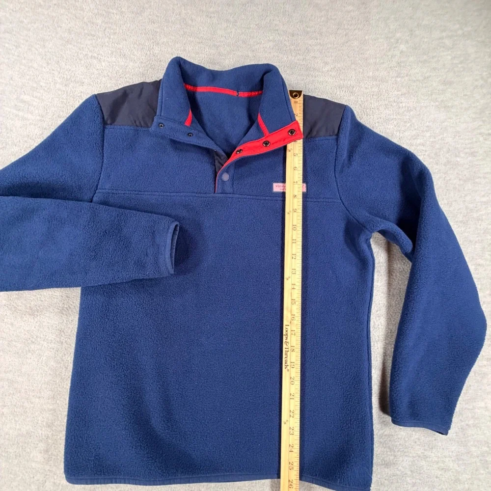 Vineyard Vines Fleece Pullover Mens S M Blue Red Snap Neck Mock Neck preppy teen